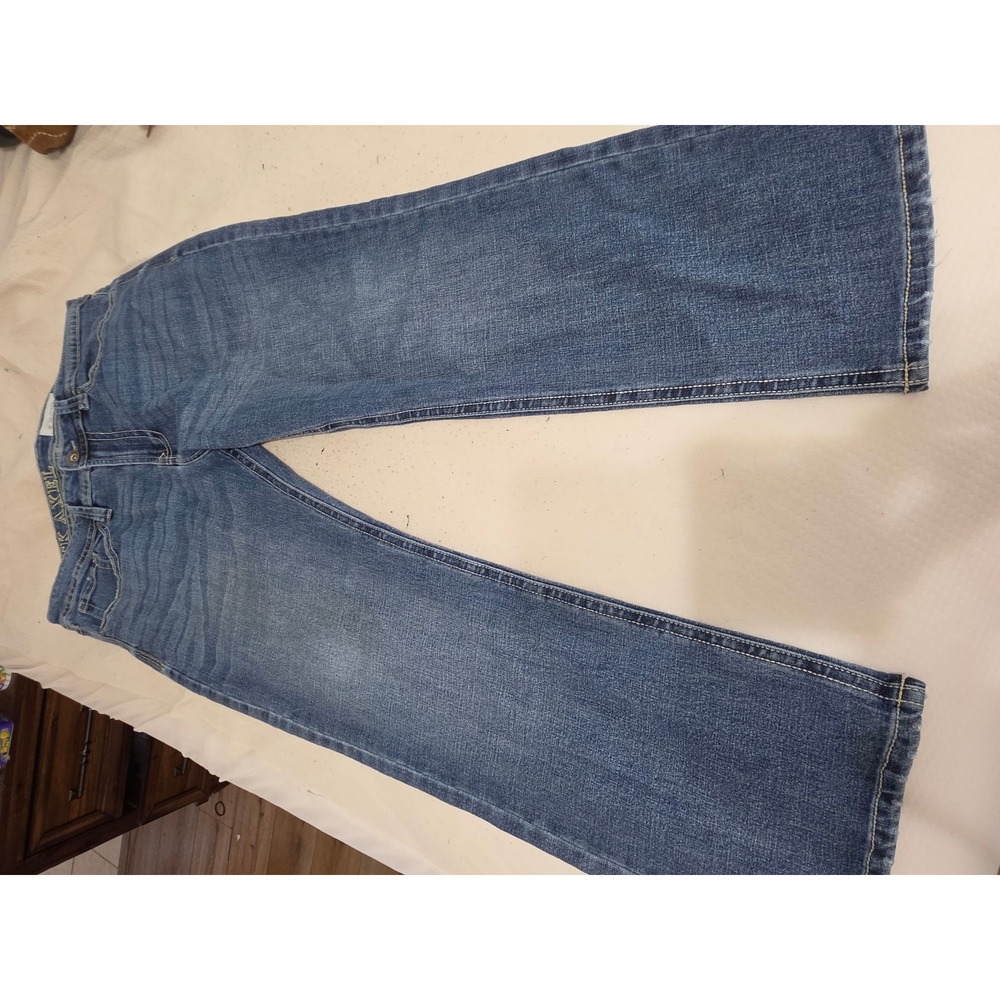 TK Axel Mens Slim Bootcut Jeans Medium Wash Denim W36 L30 Embroidered Pockets